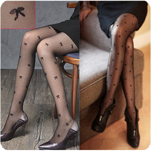 Aq2337 Women's fashion spring and autumn big c all-match small bow rompers stockings jacquard pantyhose legging