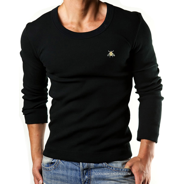 Aqux male long-sleeve T-shirt 100% thread cotton slim underwear autumn and winter long johns bee basic shirt