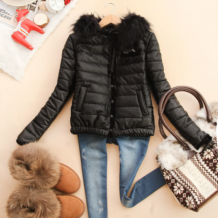 Aqy-v930 2012 women's fur collar short design leather wadded jacket cotton-padded jacket k-15