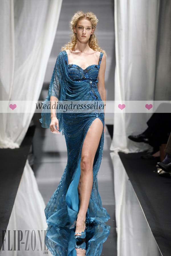 Arabesque Zuhair Sheath Sequined Chiffon Spaghetti strap Open fork Prom Gowns Celebrity Dress ZD70