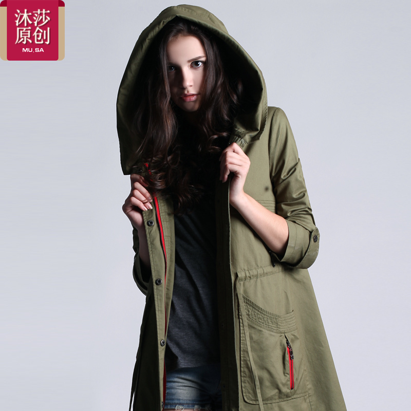 Army Green plus size trench outerwear female loose casual medium-long clothes trench outerwear spring and autumn