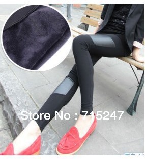 Around irregular imitation leather stitching nine-thickening does not fall velvet leggings