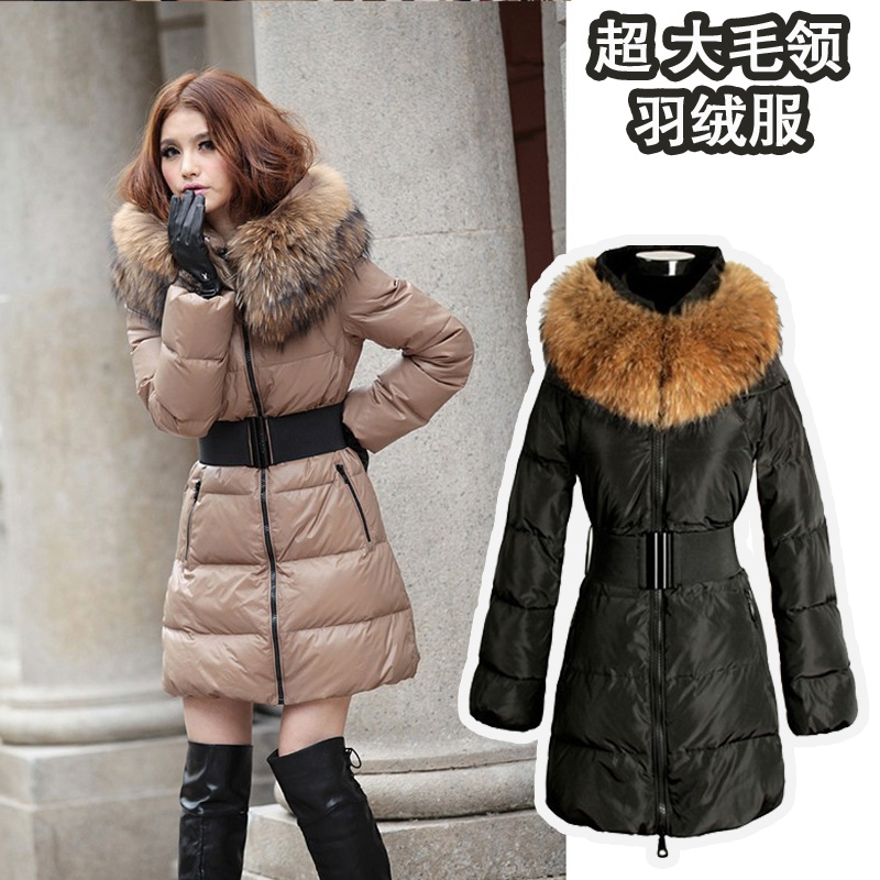 arrival medium-long raccoon fur thin down coat thickening slim with a hood winter outerwear female