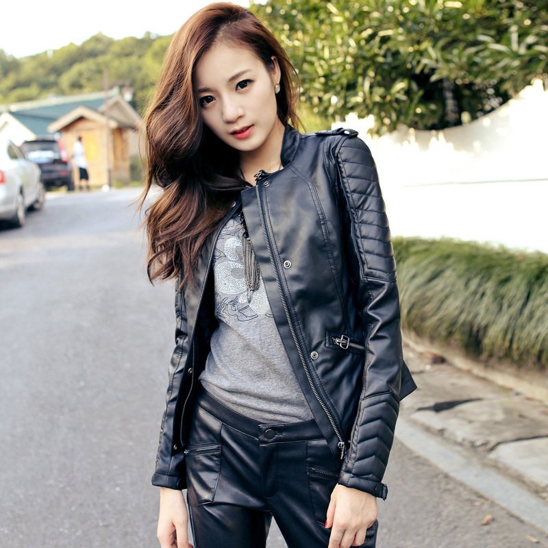 Arsenal 2012 autumn short design slim stand collar PU motorcycle jacket water washed leather clothing outerwear female