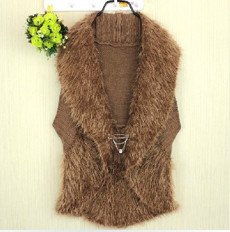 Artificial Leather Grass Feather Wool Knitted Shawl Jacket Short Waistcoat Vest Autumn Ladies Cardigan Z6
