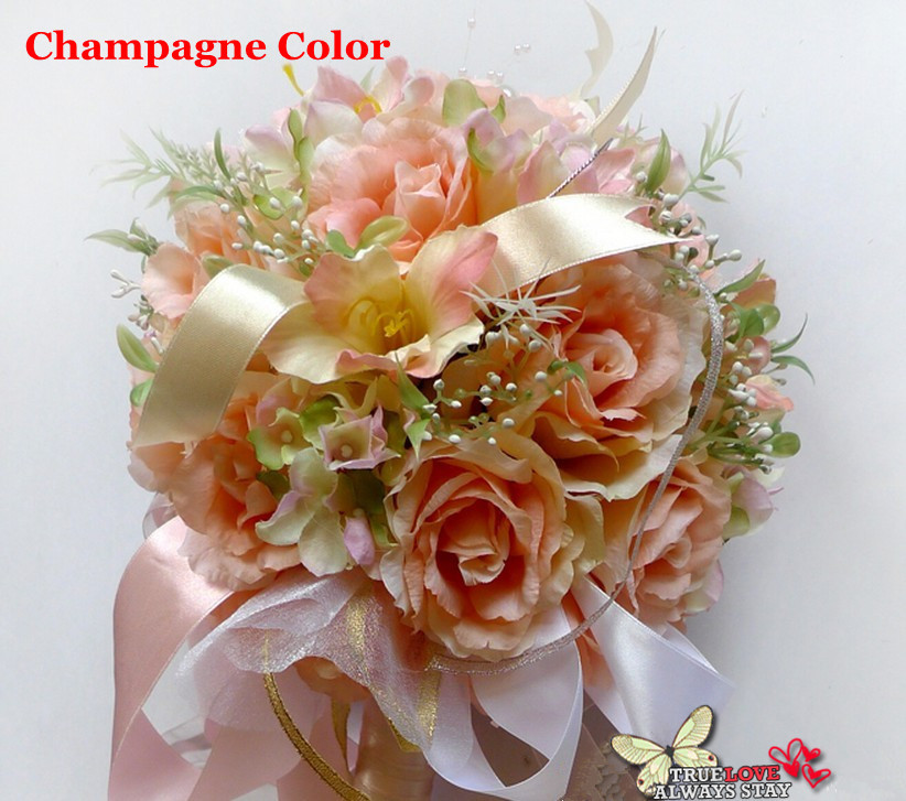 Artificial Simulaton Rose Flower Wedding Party Bridal Bouquet 6Colors Pink/Red-rose/Light Green/Champagne/Pink+Orange/Red Color