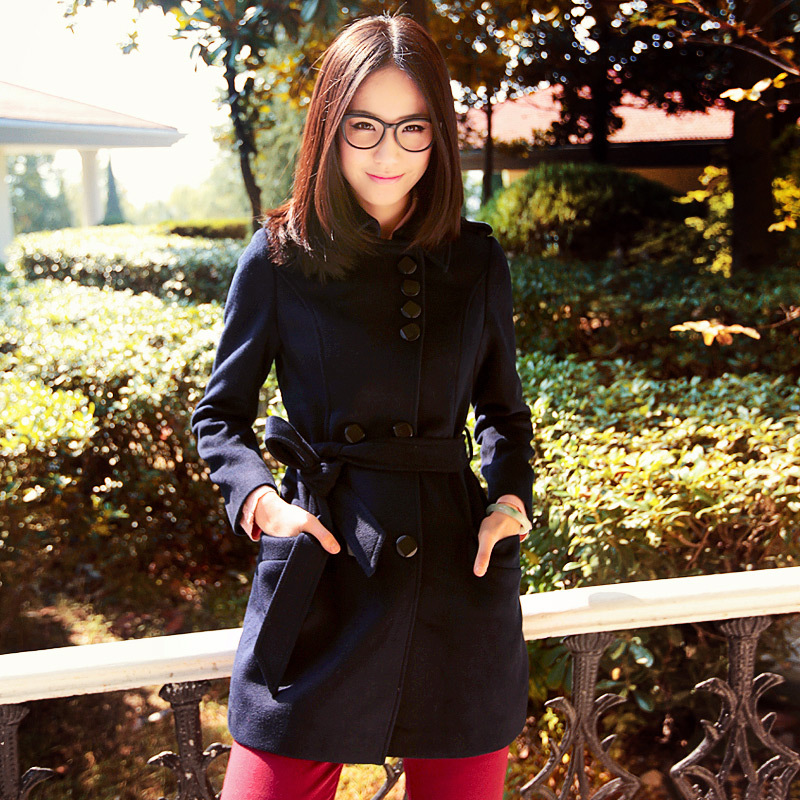 As 2012 women's fashion buttons slim thickening trench woolen outerwear 9263214a