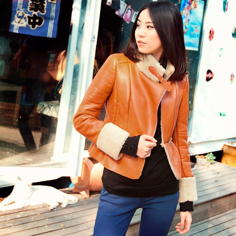 As 2012 women's fashion front fly berber fleece thick slim PU clothing 9261207