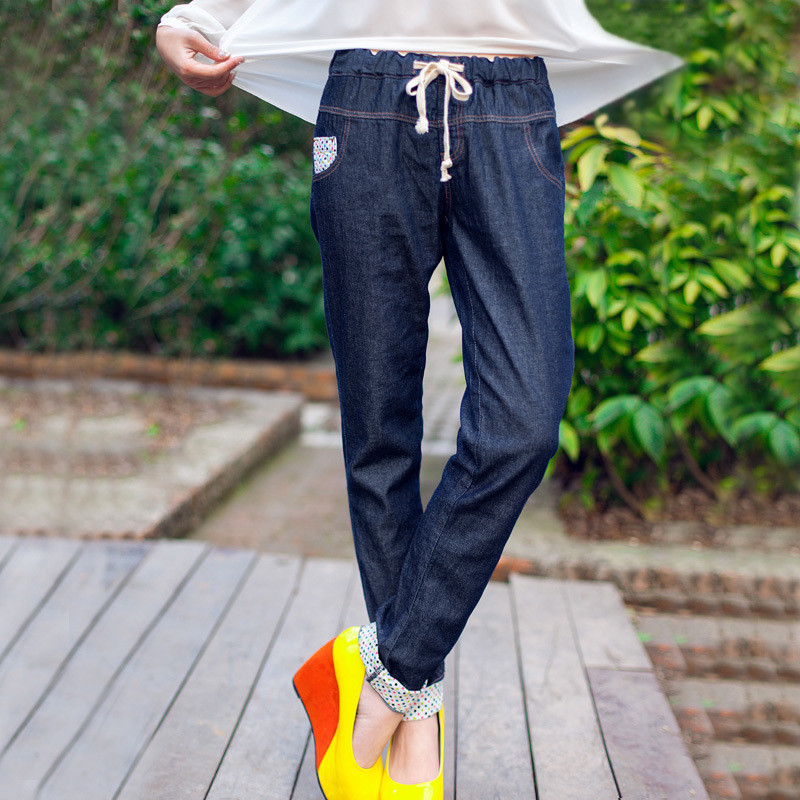 As spring 2013 women's lacing dot 9315201u loose jeans