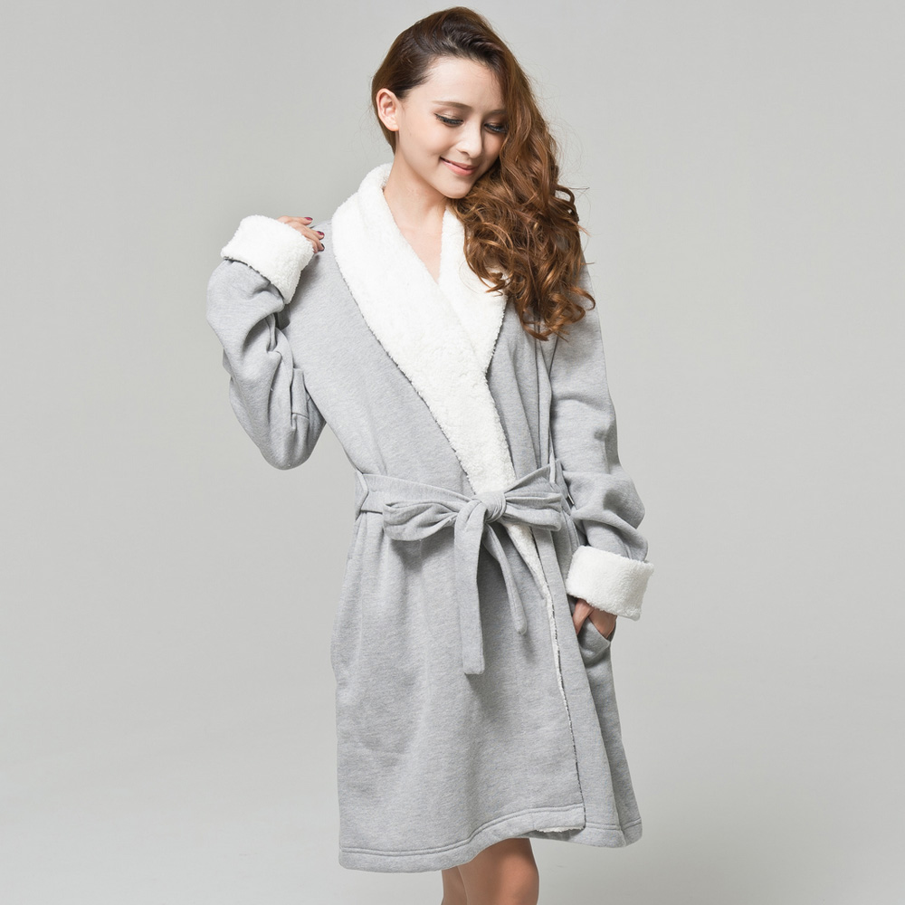 As women's 8249 high quality berber fleece turn-down collar plus velvet thermal derlook plus size sleepwear robe bathrobes