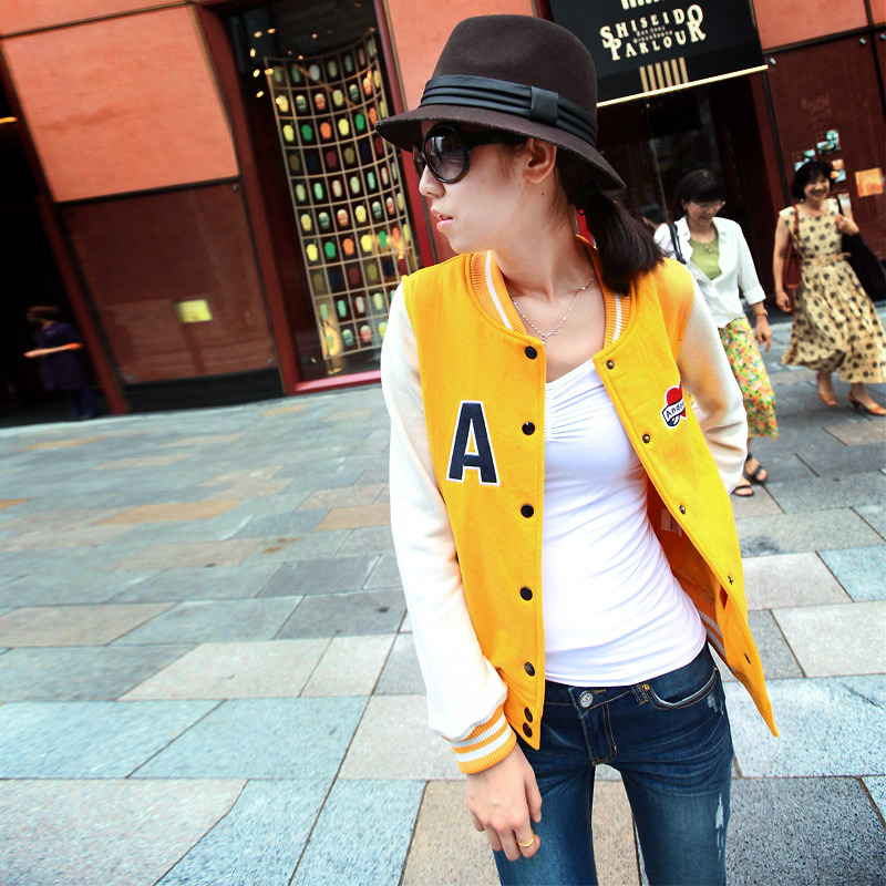 As2012 fashion small stand collar color block loose sweatshirt baseball uniform outerwear 9243204