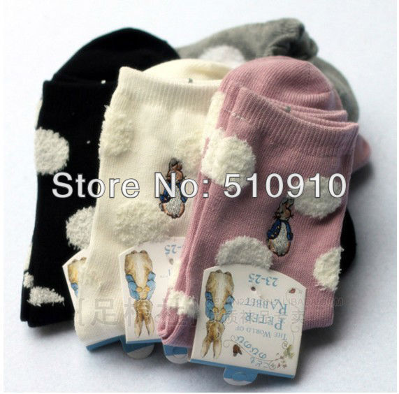 Asia Size Women  Peter Rabbit Cotton Embroidery Socks With Patchwork Dot ,Free Shipping