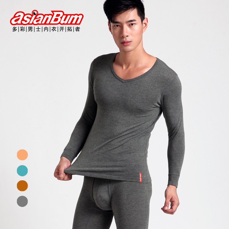 Asianbum high quality flower yarn breathable male long johns long johns set fashion deep v neck thermal underwear set