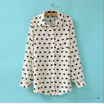 Asos black-and-white vintage heart  polka dot chiffon long-sleeve shirt for women