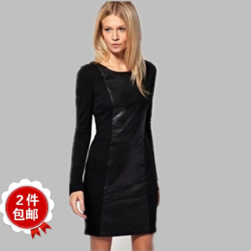 Asos patchwork women's leather skirt one-piece dress vintage basic skirt 7920,fashion dress,fur dress,free shipping
