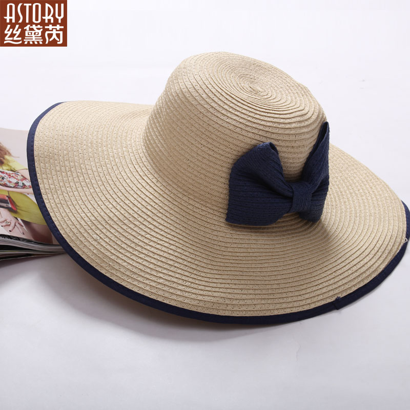 Astory wire women's beach sun-shading strawhat bow large brim hat