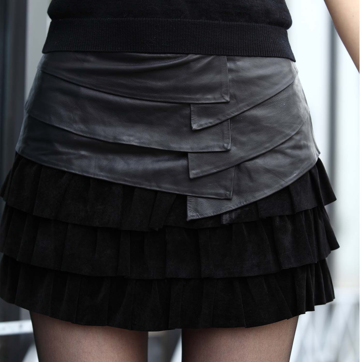 Astra genuine leather skirt small skirt female mini skirt genuine leather sheepskin 2012