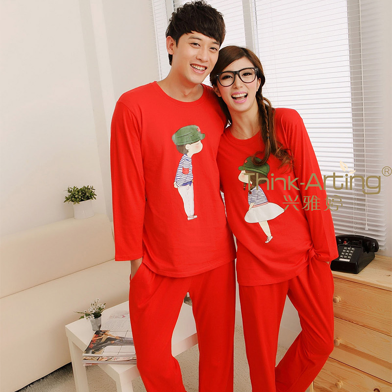 At home service lovers long-sleeve spring lounge 100% cotton ceremonized sistance married sleep set Free delivery