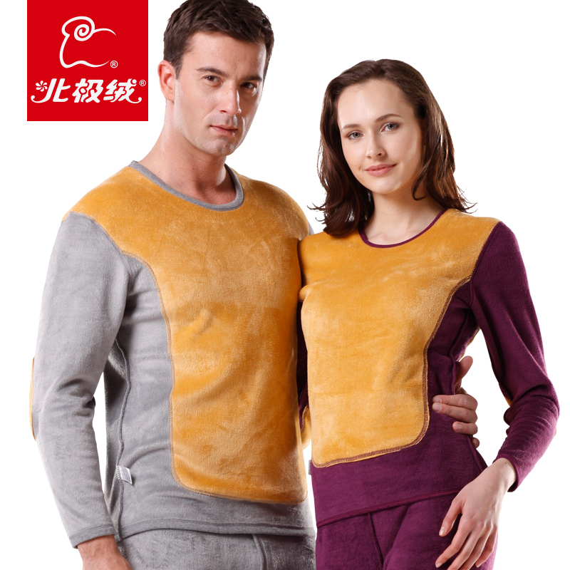Atmospheric wool bamboo golden flower thermal underwear set male women's set thickening plus velvet