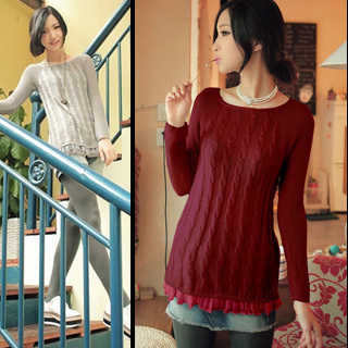 Atthere r 3608 real pictures with model romantic ruffle sweep knitted top 280g
