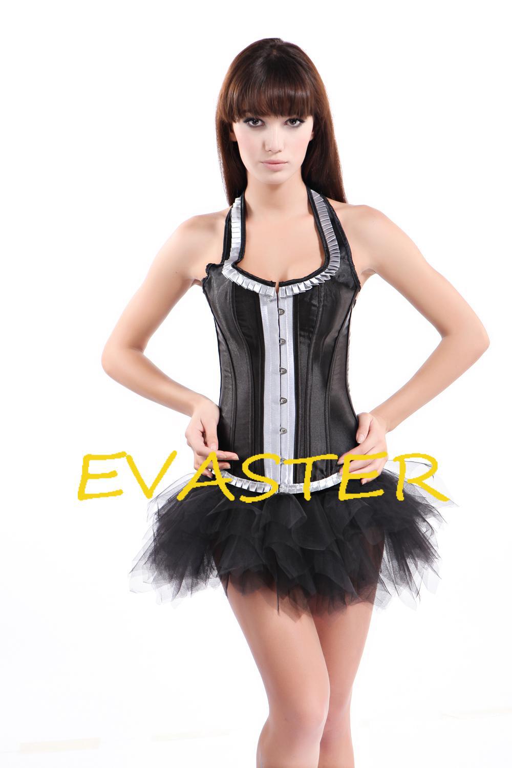 Attractive Ruffled Full-Back Burlesque halter sexy women black corset