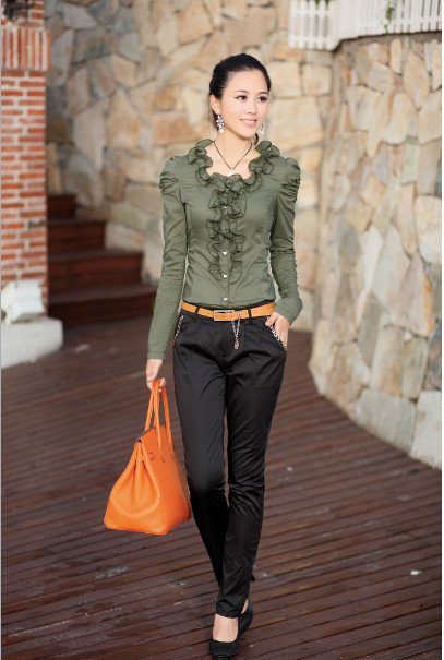 Authentic ladies tops, Occupational Puff Sleeve Slim shirt, Korean version of the long-sleeved fashion shirt women