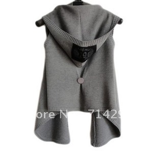 Autumn 100% cotton denim vest female spring sleeveless hooded cape cardigan knitted vest free shipping