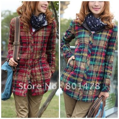 Autumn 2012 casual hooded plaid shirt plus cotton thickening check shirt outerwear