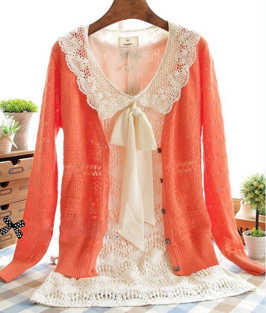 Autumn 2012 cutout long-sleeve sweater female cardigan candy color shirt cape outerwear female