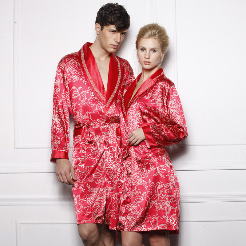 autumn 2012 luxury silk long-sleeve robe lovers design male 8702 female 8703