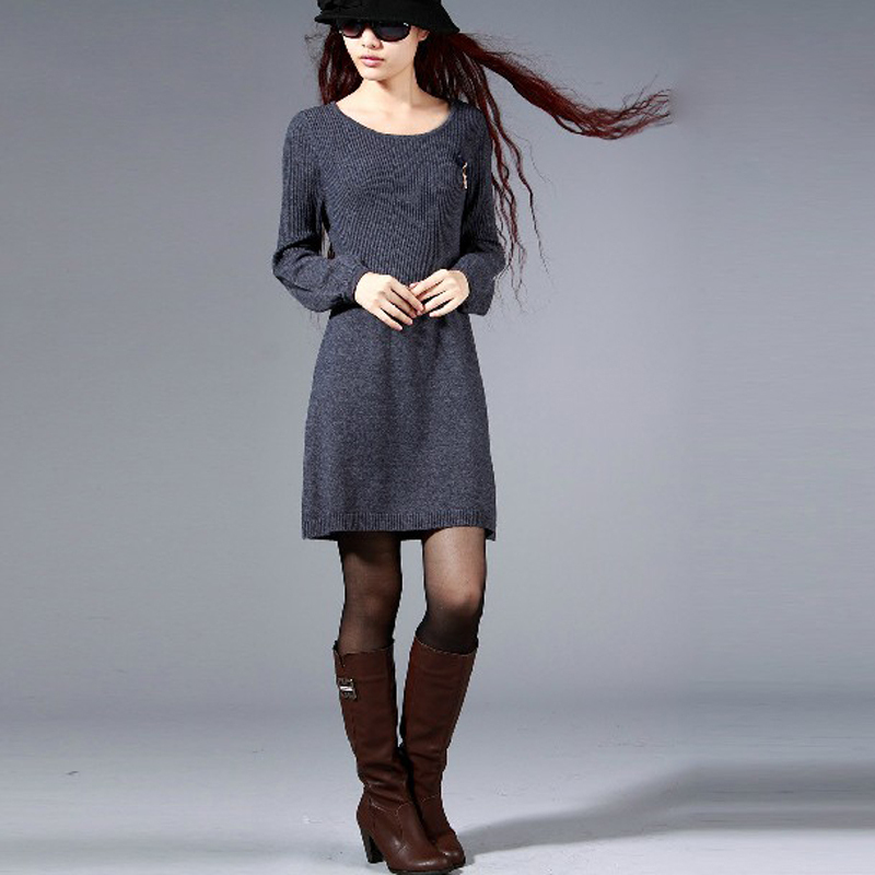 Autumn 2012 medium-long sweater women's basic shirt slim cashmere sweater sweater one-piece dress