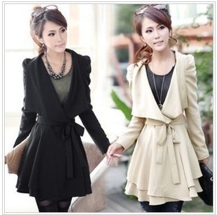 Autumn 2012 ol slim bandage tiebelt turn-down collar long design long-sleeve women's trench outerwear