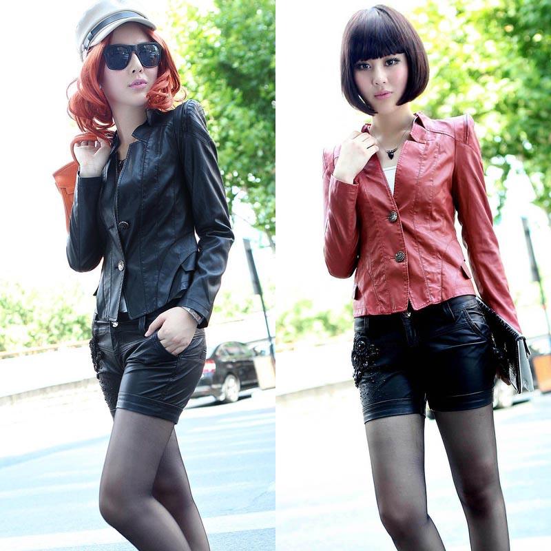 Autumn 2012 outerwear PU jacket leather clothing female short design slim small leather clothing women's leather