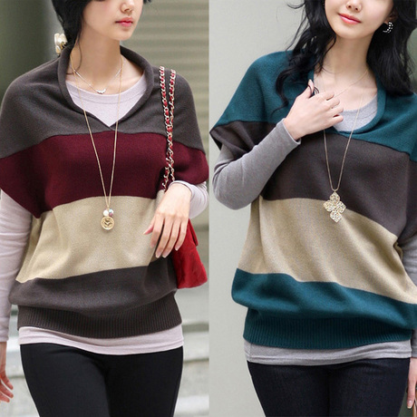 Autumn 2012 women's short-sleeve stripe knitted outerwear plus size pullover batwing shirt sweater,SH22