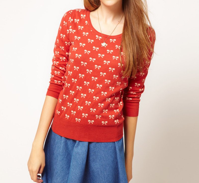 Autumn 212 new arrival fashion red sole bow o-neck long-sleeve women's sweater women casual wear pullovers wholesale