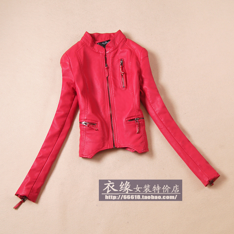 Autumn 2981 women's handsome little stand collar fashion short design slim motorcycle leather clothing leather jacket 2