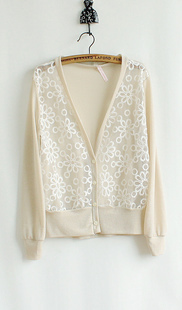 Autumn aesthetic elegant exquisite flower cutout perspective lace patchwork cardigan coat