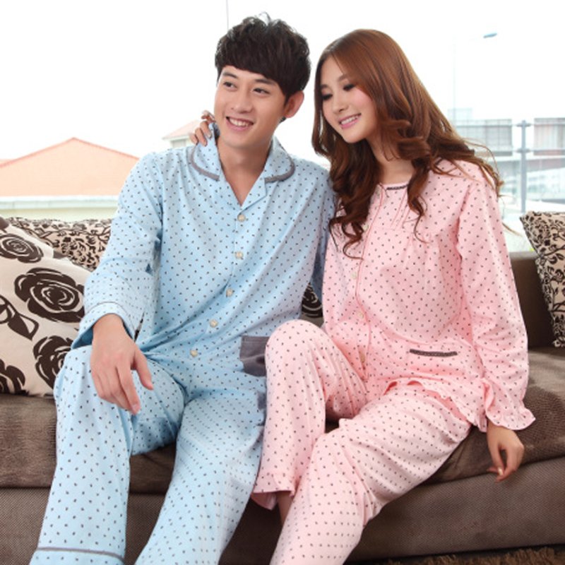 Autumn and winter 100% cotton lovers lounge male Women long-sleeve 100% cotton lovers sleepwear casual sleepwear