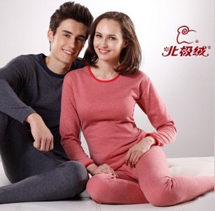 Autumn and winter 100% cotton underwear gold velvet thickening plus velvet lovers thermal underwear set