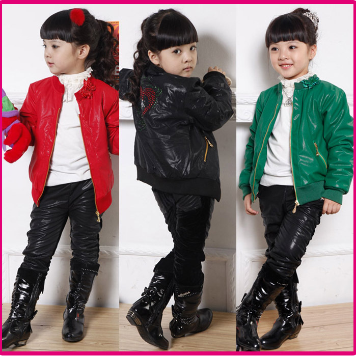 Autumn and winter 2012 autumn girls clothing child PU leather jacket female child winter leather clothing outerwear