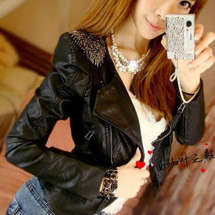 Autumn and winter 2012 autumn women's motorcycle leather clothing female short design slim PU leather jacket female outerwear