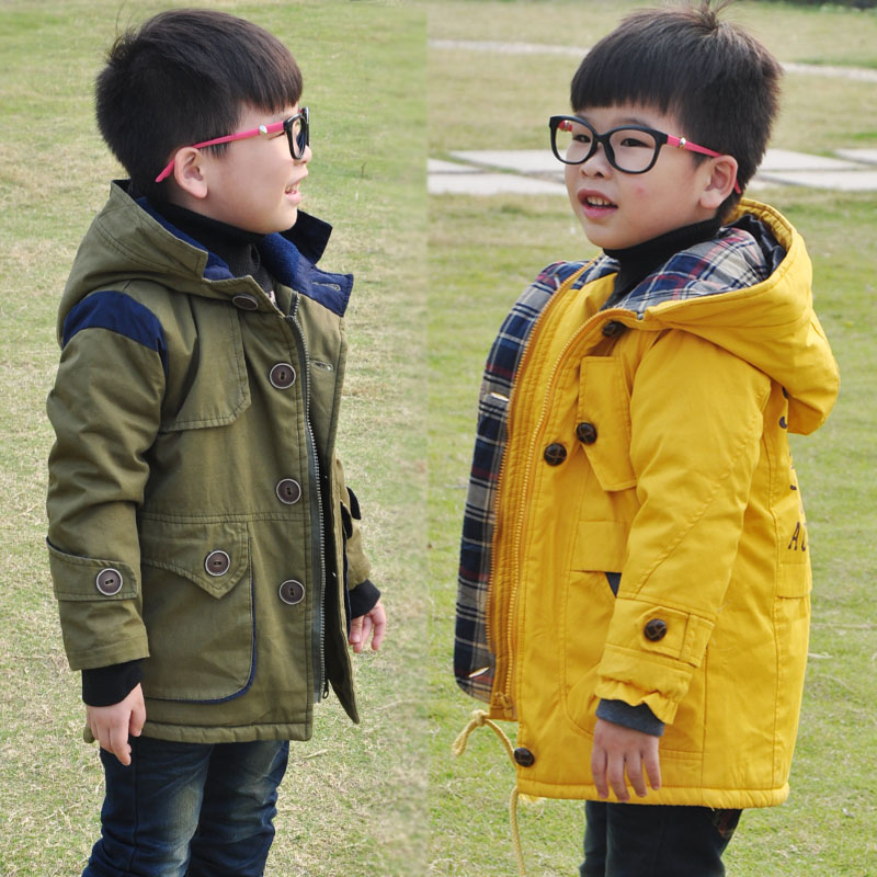 Autumn and winter 2012 child trench outerwear male child plus velvet thickening clip cotton overcoat 6061
