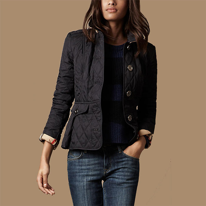 Autumn and winter 2012 fashion b women's single row quilting plaid slim waist design wadded jacket female cotton-padded jacket