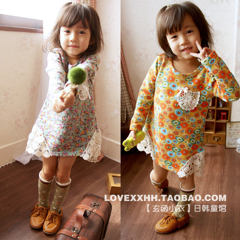 Autumn and winter 2012 handmade cutout knitted sweet flower graphic patterns plus velvet one-piece dress