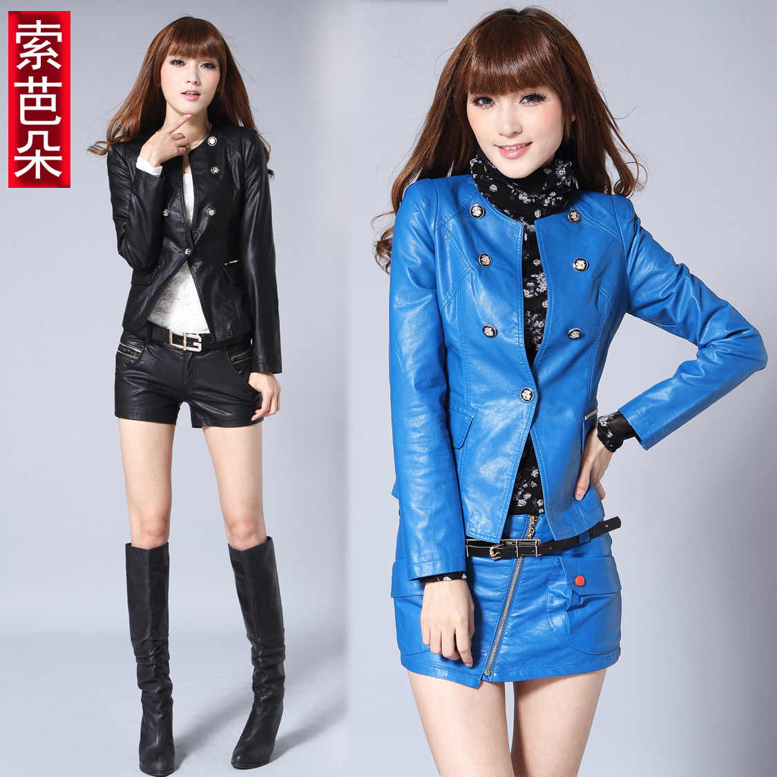 Autumn and winter 2012 new arrival female fashion PU leather jacket top stand collar slim short design outerwear water washed