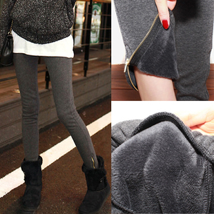 Autumn and winter 2012 thickening cotton velvet all-match matt faux leather zipper legging faux leather pants ankle length