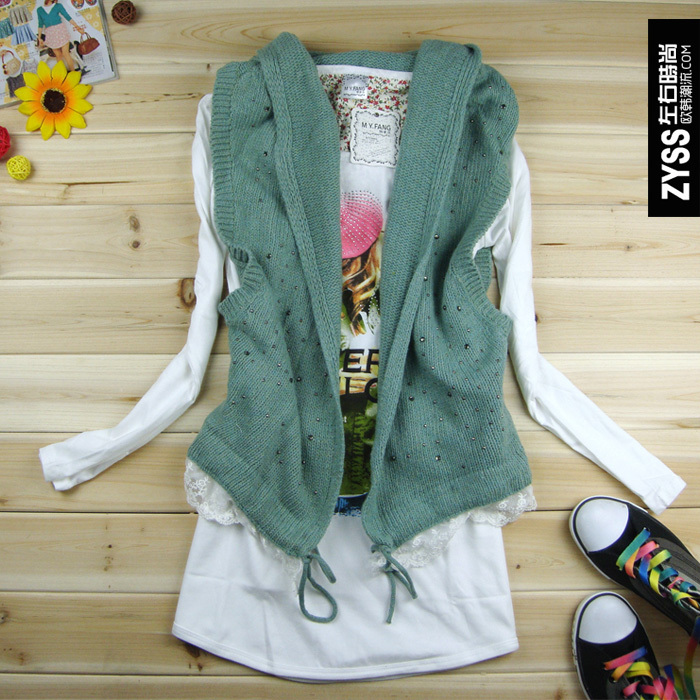 Autumn and winter 2012 women's vest sweater o-neck lace decoration sweep sweater outerwear cardigan female