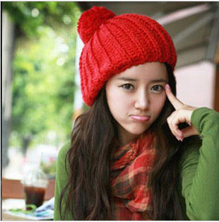 Autumn and winter all-match casual knitted hat twist cap lobbing cap knitted hat hair ball female 9136