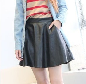 Autumn and winter all-match expansion bottom pleated cake involucres short skirt puff skirt leather skirt