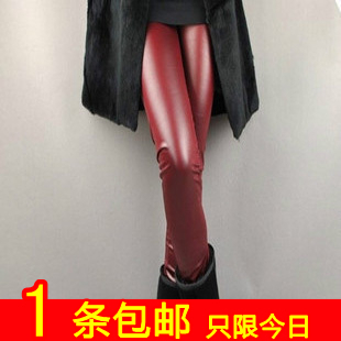 Autumn and winter ankle length trousers pants female beaver plush faux leather pants thickening within the brushed bamboo